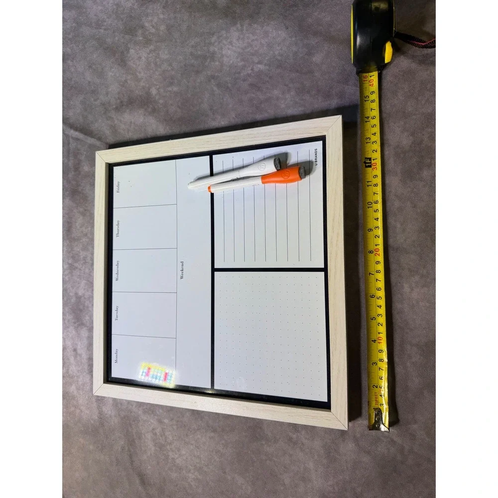U Brands 14x14 Magnetic Dry Erase Weekly Planner Board Light Wood Frame White
